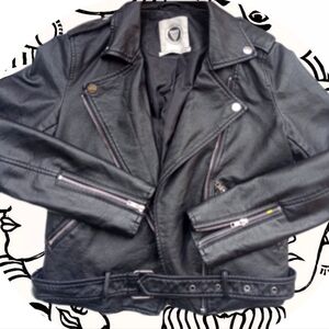 Urban Outfitters Women's black Cropped Faux Leather Zip Motorcycle Jacket SzXS
